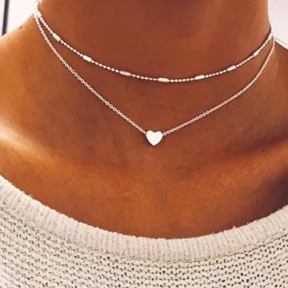 🆕NIP: 2 TIER SILVER PLATED CHOKER STYLE HEART NECKLACE